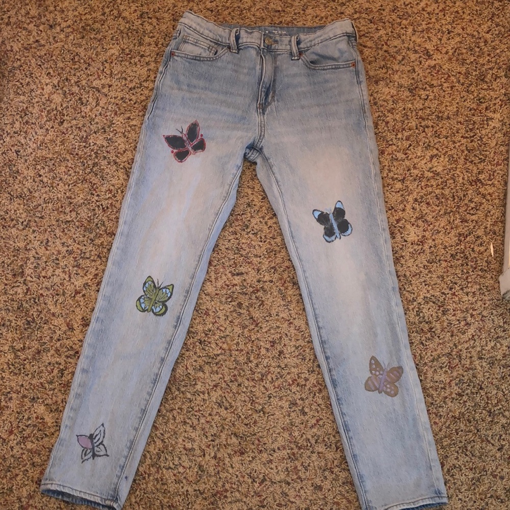girls diy butterfly straight fit light jeans